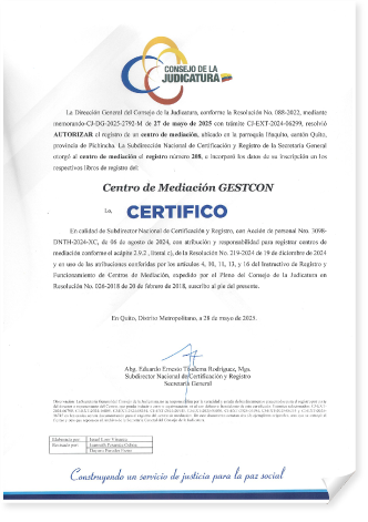 mediadores especialitas quito conflictos ecuador consejo de la judicatura registro certificados